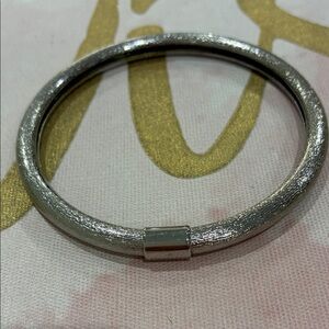 Silver Tone Textured Shiny Metal Hollow Smooth Edge Bangle Bracelet